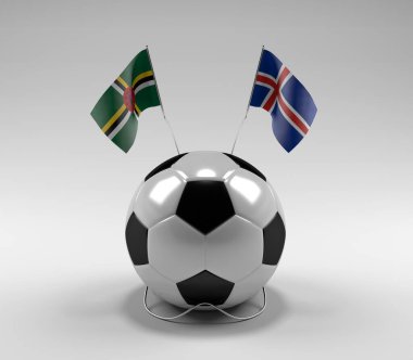 Dominica - İzlanda Futbol Bayrakları, Beyaz Arkaplan - 3D Render