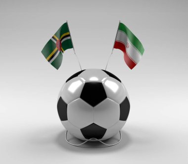 Dominica - İran Futbol Bayrakları, Beyaz Arkaplan - 3D Render