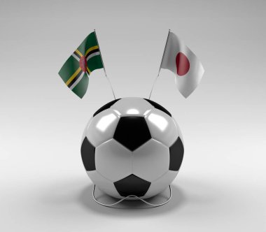 Dominica - Japonya Futbol Bayrakları, Beyaz Arkaplan - 3D Render