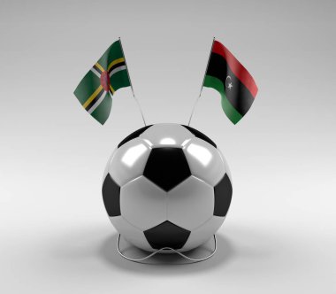 Dominica - Libya Futbol Bayrakları, Beyaz Arkaplan - 3D Render
