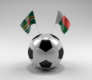 Dominica - Madagaskar Futbol Bayrakları, Beyaz Arkaplan - 3D Render