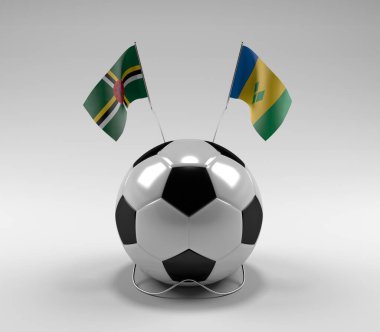 Dominica - Saint-Vincent-and-the-Grenadines Futbol Bayrakları, Beyaz Arkaplan - 3D Render