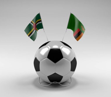 Dominica - Zambiya Futbol Bayrakları, Beyaz Arkaplan - 3D Render