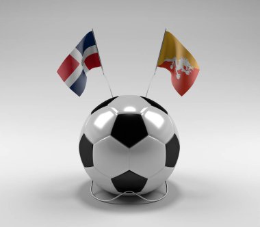 Dominik Cumhuriyeti - Bhutan Futbol Bayrakları, Beyaz Arkaplan - 3D Render