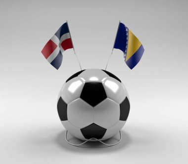 Dominik-Cumhuriyeti - Bosna-Hersek Futbol Bayrakları, Beyaz Arkaplan - 3D Render