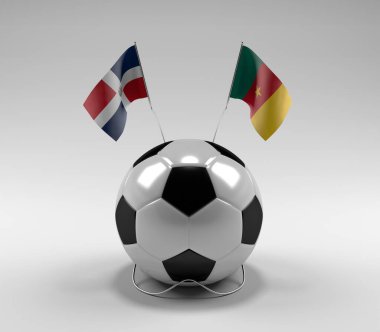 Dominik Cumhuriyeti - Kamerun Futbol Bayrakları, Beyaz Arkaplan - 3D Render