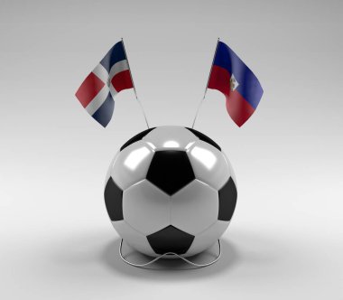Dominik Cumhuriyeti - Haiti Futbol Bayrakları, Beyaz Arkaplan - 3D Render