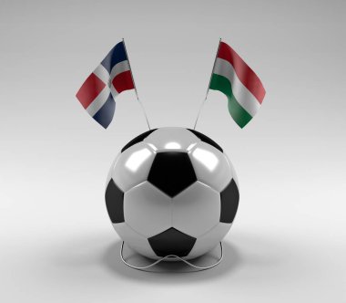 Dominik Cumhuriyeti - Macaristan Futbol Bayrakları, Beyaz Arkaplan - 3D Render