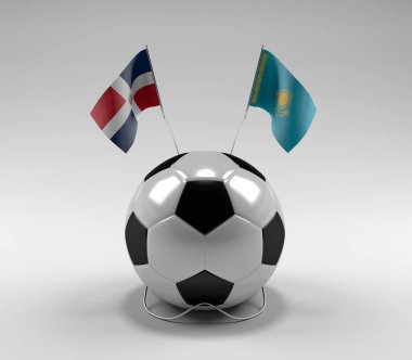 Dominik Cumhuriyeti - Kazakistan Futbol Bayrakları, Beyaz Arkaplan - 3D Render
