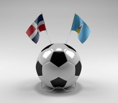 Dominik Cumhuriyeti - Saint-Lucia Futbol Bayrakları, Beyaz Arkaplan - 3D Render