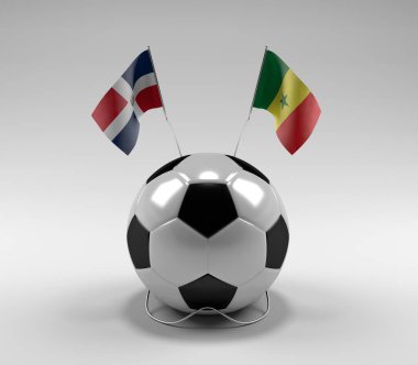 Dominik Cumhuriyeti - Senegal Futbol Bayrakları, Beyaz Arkaplan - 3D Render