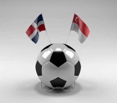 Dominik Cumhuriyeti - Singapur Futbol Bayrakları, Beyaz Arkaplan - 3D Render