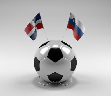 Dominik Cumhuriyeti - Slovenya Futbol Bayrakları, Beyaz Arkaplan - 3D Render