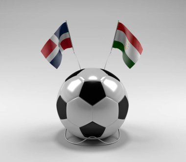 Dominik Cumhuriyeti - Tacikistan Futbol Bayrakları, Beyaz Arkaplan - 3D Render
