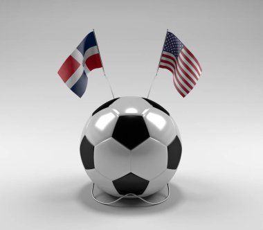 Dominik Cumhuriyeti - Amerika Birleşik Devletleri Futbol Bayrakları, Beyaz Arkaplan - 3D Render