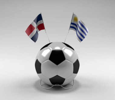 Dominik Cumhuriyeti - Uruguay Futbol Bayrakları, Beyaz Arkaplan - 3D Render