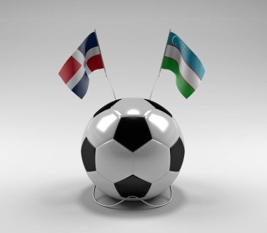 Dominik Cumhuriyeti - Özbekistan Futbol Bayrakları, Beyaz Arkaplan - 3D Render