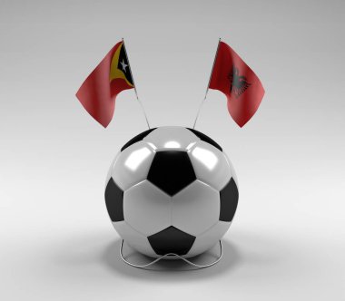 Doğu Timor - Arnavutluk Futbol Bayrakları, Beyaz Arkaplan - 3D Render