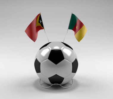 Doğu Timor - Kamerun Futbol Bayrakları, Beyaz Arkaplan - 3D Render