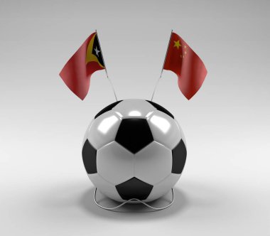Doğu Timor - Çin Futbol Bayrakları, Beyaz Arkaplan - 3D Render