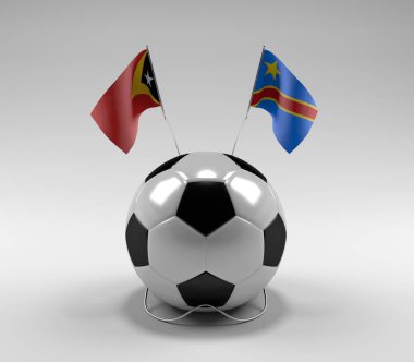 Doğu-Timor - Kongo-Demokratik-Cumhuriyet Futbol Bayrakları, Beyaz Arkaplan - 3D Render