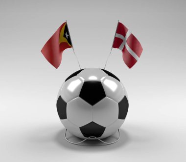 Doğu Timor - Danimarka Futbol Bayrakları, Beyaz Arkaplan - 3D Render