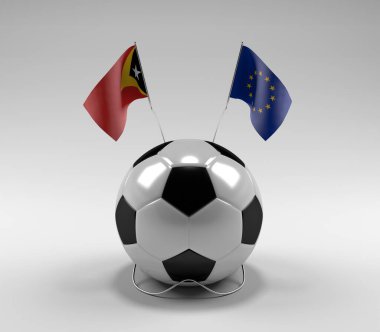 Doğu Timor - Avrupa Birliği Futbol Bayrakları, Beyaz Arkaplan - 3D Render