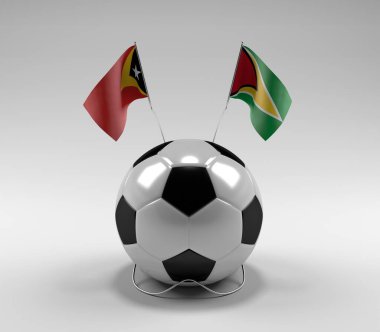 Doğu Timor - Guyana Futbol Bayrakları, Beyaz Arkaplan - 3D Render