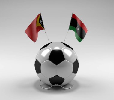 Doğu Timor - Libya Futbol Bayrakları, Beyaz Arkaplan - 3D Render
