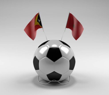 Doğu Timor - Fas Futbol Bayrakları, Beyaz Arkaplan - 3D Render