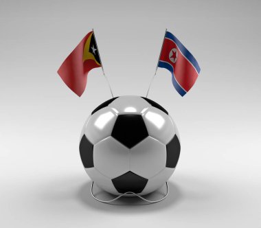 Doğu-Timor - Kuzey-Kore Futbol Bayrakları, Beyaz Arkaplan - 3D Render