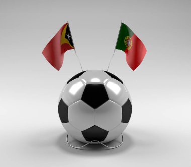 Doğu Timor - Portekiz Futbol Bayrakları, Beyaz Arkaplan - 3D Render