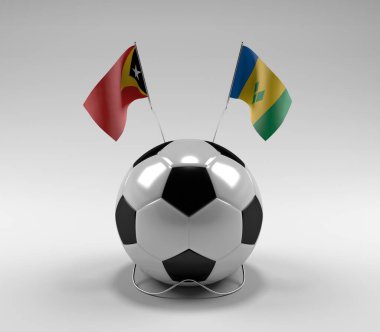 Doğu-Timor - Saint-Vincent-and-the-Grenadines Futbol Bayrakları, Beyaz Arkaplan - 3D Render