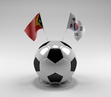 Doğu-Timor - Güney-Kore Futbol Bayrakları, Beyaz Arkaplan - 3D Render