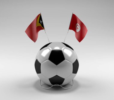 Doğu Timor - Tunus Futbol Bayrakları, Beyaz Arkaplan - 3D Render