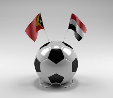 Doğu Timor - Yemen Futbol Bayrakları, Beyaz Arkaplan - 3D Render