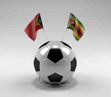 Doğu Timor - Zimbabwe Futbol Bayrakları, Beyaz Arkaplan - 3D Render
