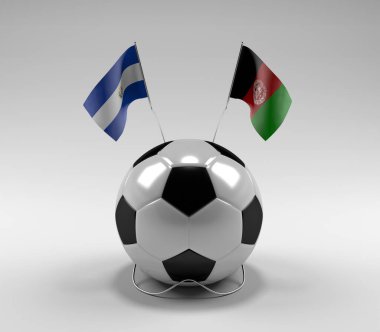 El-Salvador - Afganistan Futbol Bayrakları, Beyaz Arkaplan - 3D Render