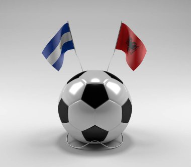 El-Salvador - Arnavutluk Futbol Bayrakları, Beyaz Arkaplan - 3D Render