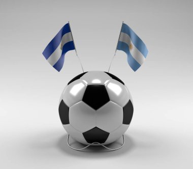 El-Salvador - Arjantin Futbol Bayrakları, Beyaz Arkaplan - 3D Render