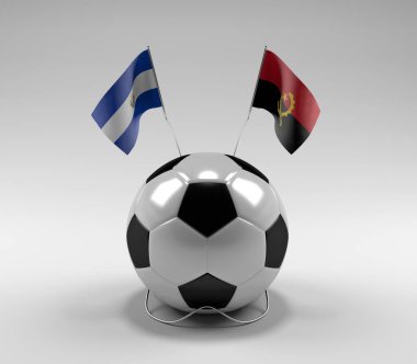 El-Salvador - Angola Futbol Bayrakları, Beyaz Arkaplan - 3D Render