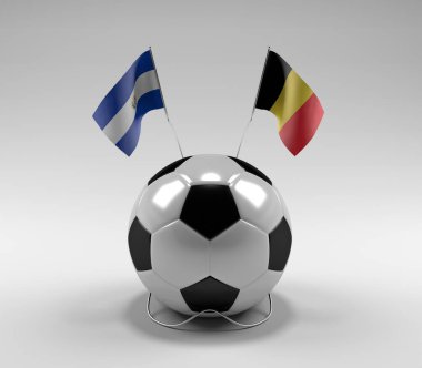 El-Salvador - Belçika Futbol Bayrakları, Beyaz Arkaplan - 3D Render