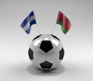 El-Salvador - Belarus Futbol Bayrakları, Beyaz Arkaplan - 3D Render