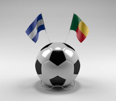 El-Salvador - Benin Futbol Bayrakları, Beyaz Arkaplan - 3D Render