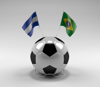 El-Salvador - Brezilya Futbol Bayrakları, Beyaz Arkaplan - 3D Render