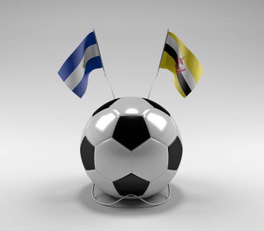 El-Salvador - Brunei Futbol Bayrakları, Beyaz Arkaplan - 3D Render