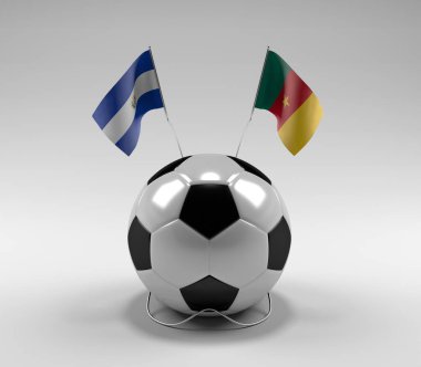 El-Salvador - Kamerun Futbol Bayrakları, Beyaz Arkaplan - 3D Render