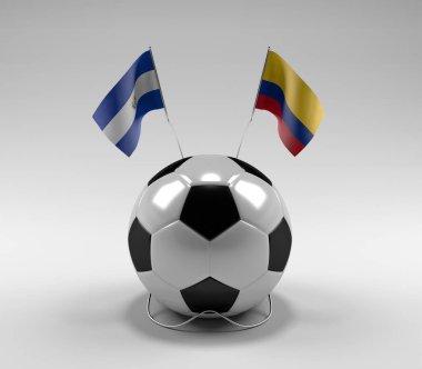 El-Salvador - Kolombiya Futbol Bayrakları, Beyaz Arkaplan - 3D Render