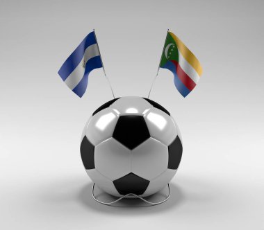 El-Salvador - Komoros Futbol Bayrakları, Beyaz Arkaplan - 3D Render
