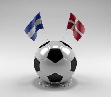 El-Salvador - Danimarka Futbol Bayrakları, Beyaz Arkaplan - 3D Render